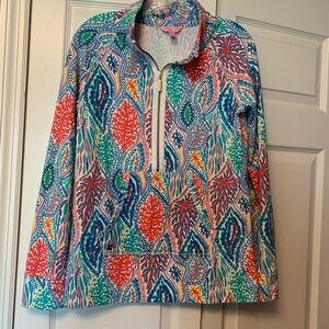 Lilly Pulitzer Skipper Popover Quarter Zip Shirt Women Coral Reef Pullover S